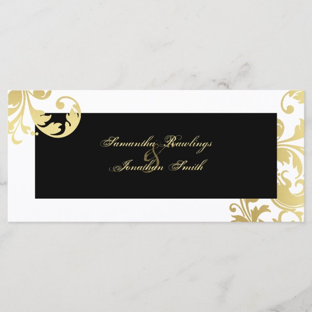 Wedding Program - Black White Gold Shimmer Floral Programme (Front)