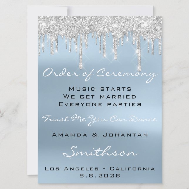 Wedding Program Blue Rose Drips Glitter Spark Invitation (Front)