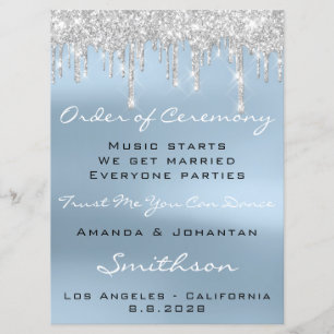 Wedding Program Blue Rose Drips Glitter Spark Invitation