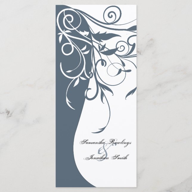 Wedding Program - Blue White Contrasting Floral Programme (Front)