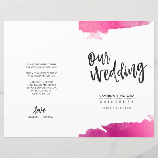 WEDDING PROGRAM brush lettering luxe gilded pink (Front)