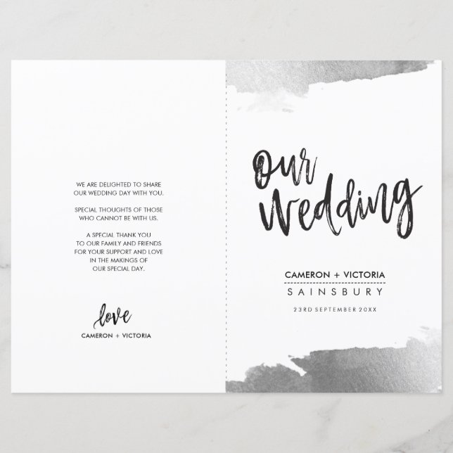 WEDDING PROGRAM brush lettering luxe gilded silver (Front)