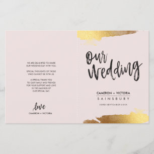 WEDDING PROGRAM brushed lettering gilded gold pink