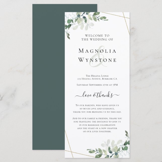 Wedding Program Card Eucalyptus Greenery (Front/Back)