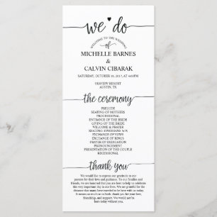 Wedding program card in rustic calligraphy design