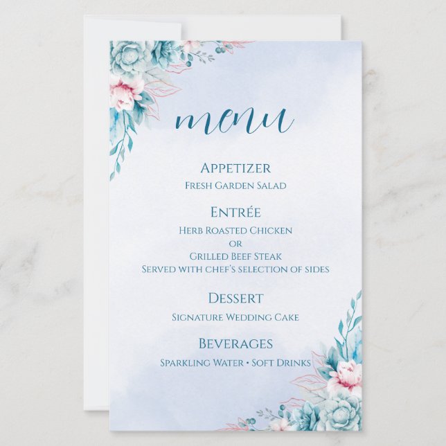wedding+program+card teal+floral+ceremony event+sc (Front)