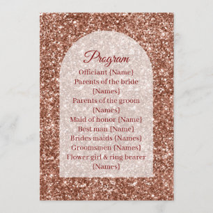 Wedding Program Ceremony Rose Gold Arched Glitter Programme