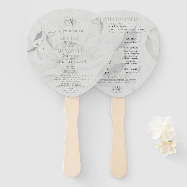 Wedding Program | Chic Boho Watercolor Dahlia Hand Fan (Front and Back)