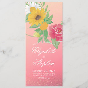 Wedding Program Chic Rose Flower Pink Gold Glitter Programme