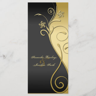 Wedding Program - Classy Black & Gold Floral Programme
