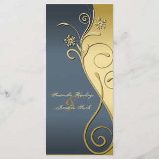 Wedding Program - Classy Blue & Gold Floral Programme