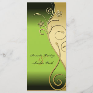 Wedding Program - Classy Green & Gold Floral Swirl Programme