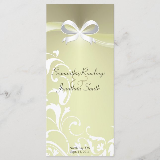 Wedding Program - Classy Ivory Satin Floral Ribbon Programme (Front)