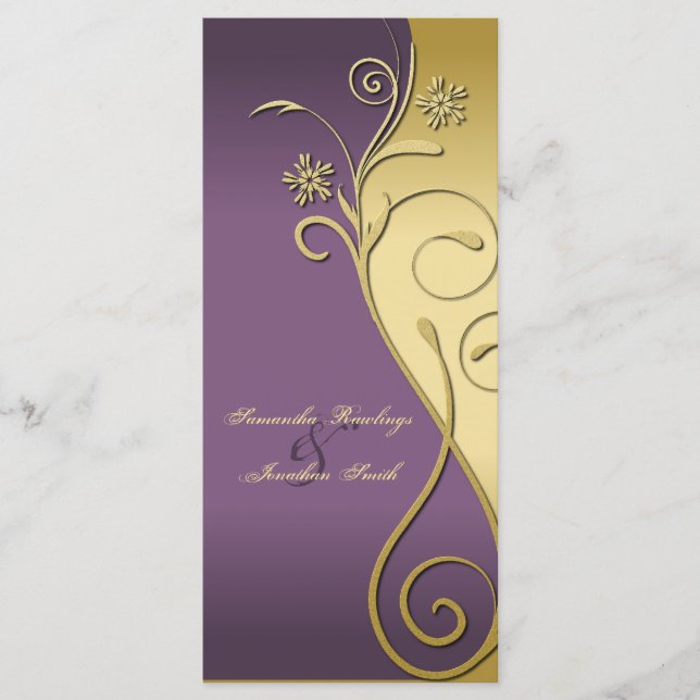 Wedding Program - Classy Purple & Gold Floral Programme (Front)