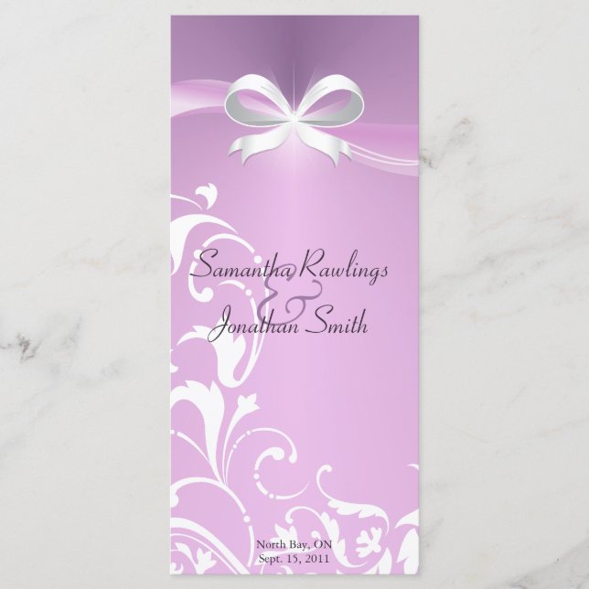 Wedding Program - Classy Purple Satin Ribbon Programme (Front)