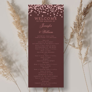 Wedding Program Confetti Rose Gold Burgundy  Invitation