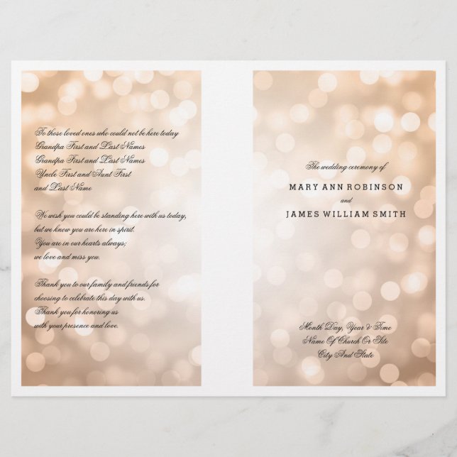 Wedding Program Copper Glitter Lights (Front)