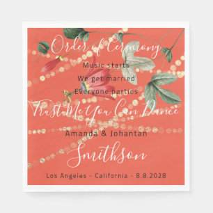 Wedding Program Coral White  Funny Quotes Gold Napkin