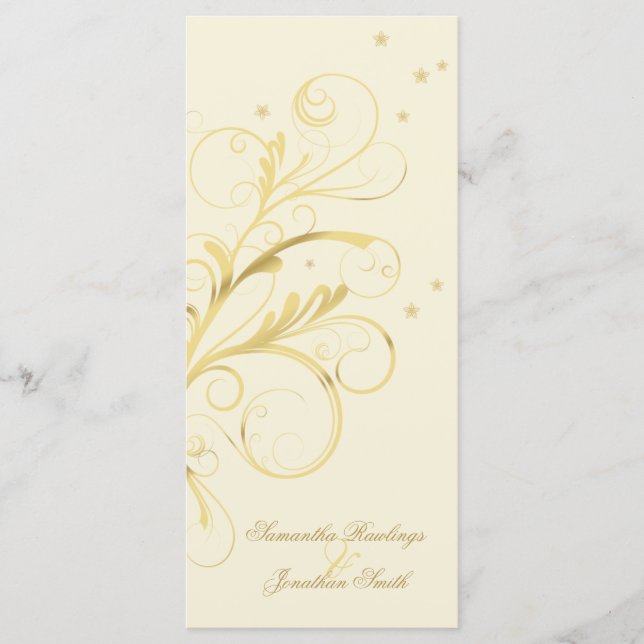 Wedding Program Cream Gold Floral Elegant Swirl Programme (Front)