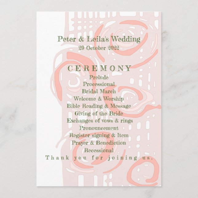 Wedding Program Culture Mosaic Floral Coral 2 Programme (Front)