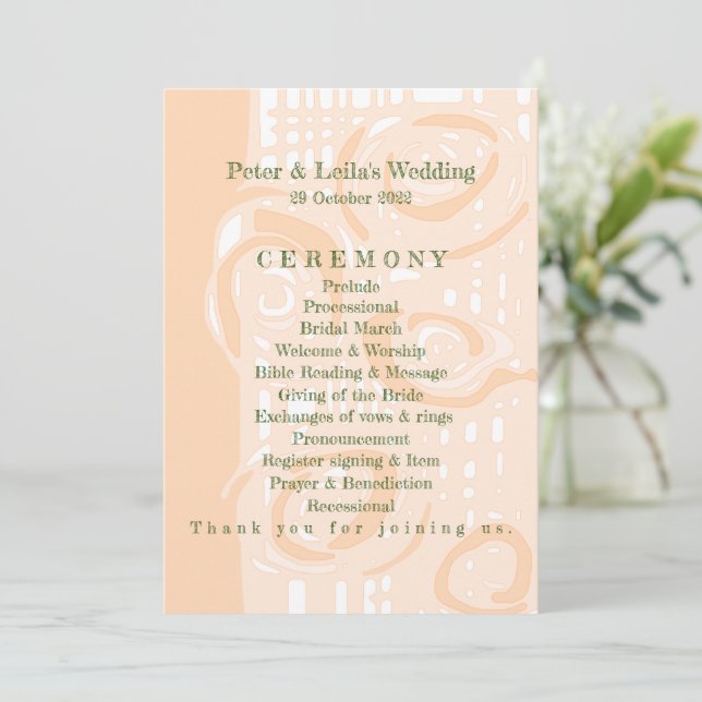 Wedding Program Culture Mosaic Floral Peach 1 Programme (Standing Front)