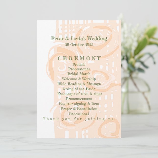 Wedding Program Culture Mosaic Floral Peach 2 Programme (Standing Front)