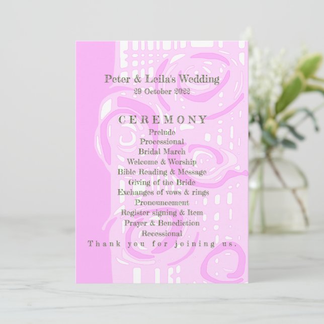 Wedding Program Culture Mosaic Floral Pink 3 Programme (Standing Front)