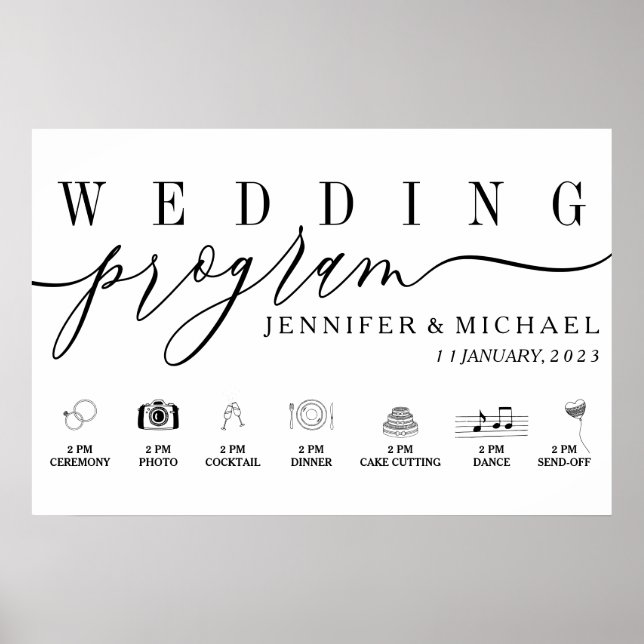 Wedding Program Custom Icons Timeline menu Poster (Front)