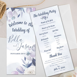 Wedding Program Cute Watercolor Dusty Blue Floral Invitation