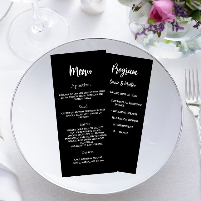 Wedding program dinner menu black white (Creator Uploaded)