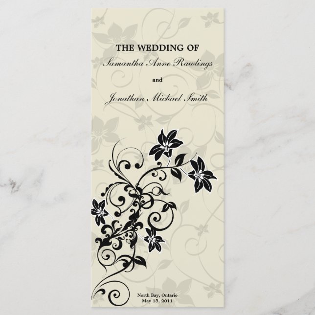 Wedding Program - Elegant Black and White Floral Programme (Front)