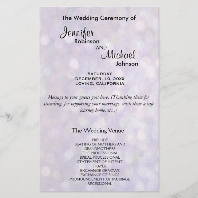 Wedding Program | Elegant Bokeh Lights (Front)