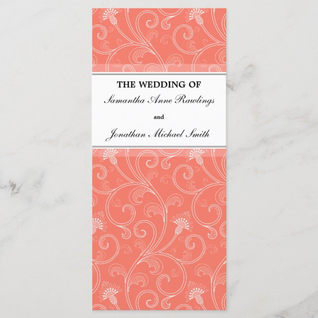Wedding Program - Elegant Coral Orange Victorian Programme (Front)