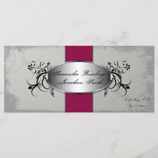 Wedding Program Elegant Grey Cherry Red Floral Programme (Front)