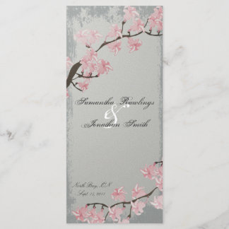 Wedding Program Elegant Grey Pink Cherry Blossom Programme