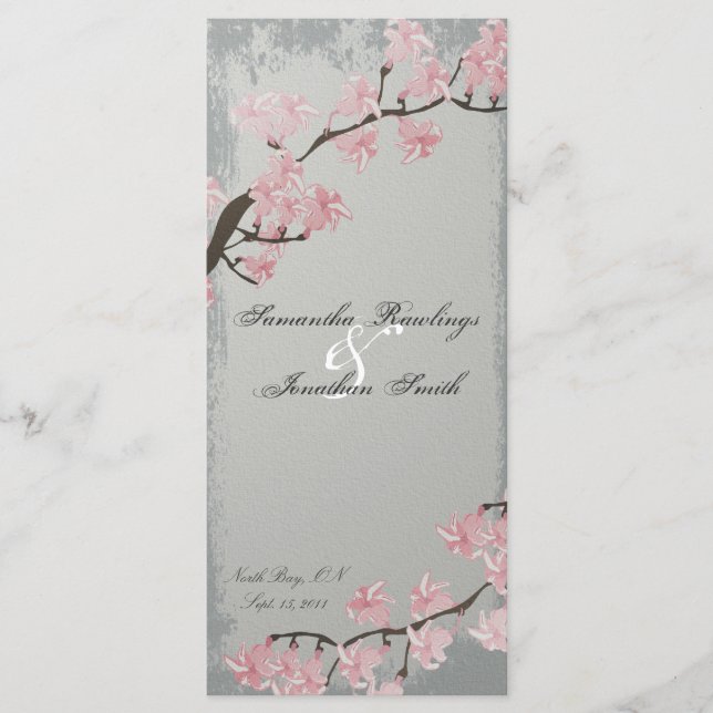 Wedding Program Elegant Grey Pink Cherry Blossom Programme (Front)