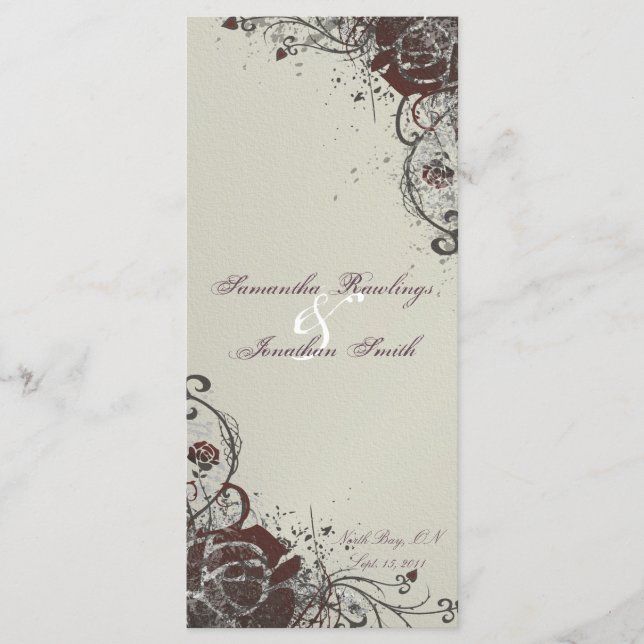 Wedding Program - Elegant Ivory Red Shattered Rose Programme (Front)