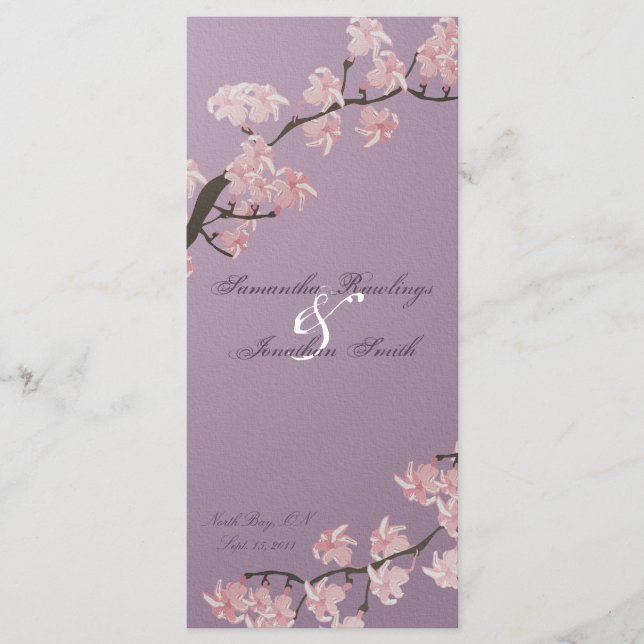 Wedding Program Elegant Purple Pink Cherry Blossom Programme (Front)