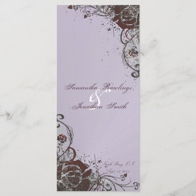 Wedding Program Elegant Purple Red Shattered Rose Programme (Front)