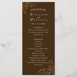 Wedding program elegant rustic gold scroll programme