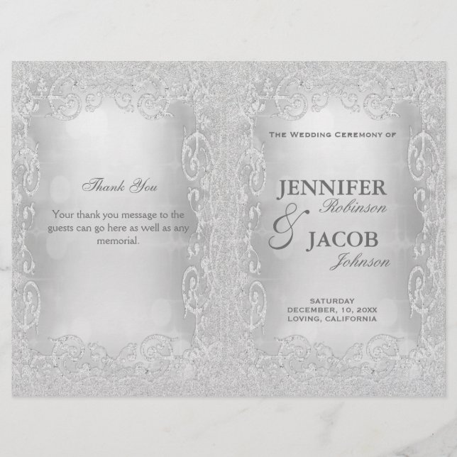 Wedding Program Elegant Silver Faux Glitter (Front)