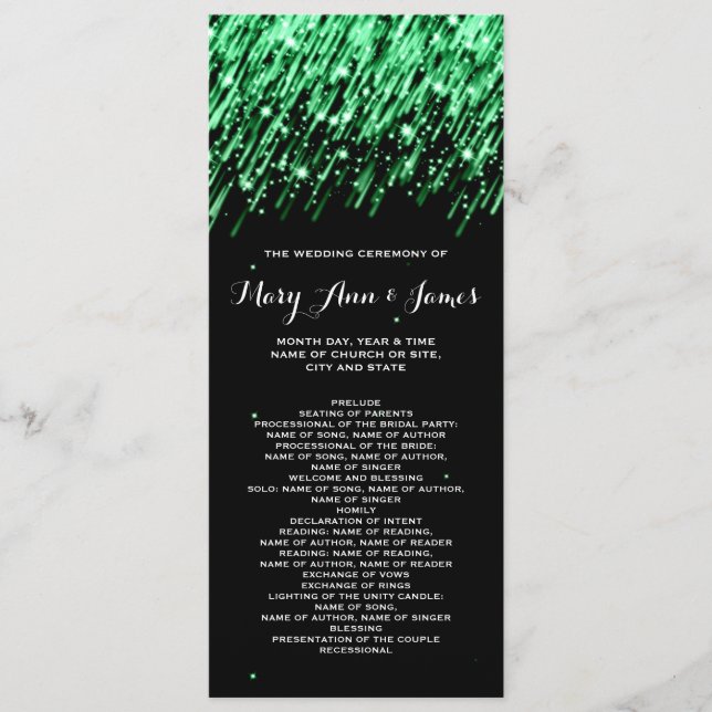 Wedding Program Falling Stars "Emerald Green" Programme (Front)