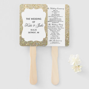 Wedding Program Fan - Gold Glitter Elegance