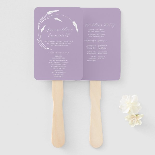 Wedding Program Fan Lavender Line Art (Front and Back)