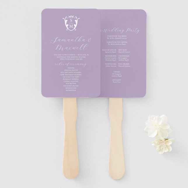 Wedding Program Fan Lilac Classic Monogram (Front and Back)