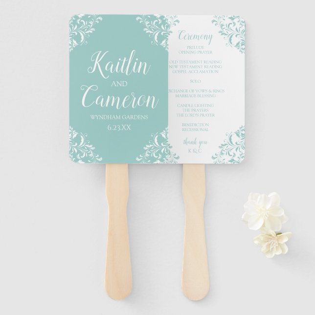 Wedding Program Fan | Nadine (Light Turquoise) 4x6 (Front and Back)