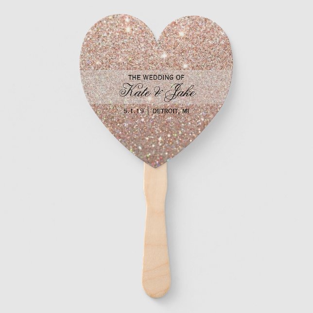 Wedding Program Fan - Rose Gold Glitter Fab (Front)