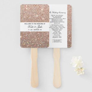 Wedding Program Fan - Rose Gold Glitter Fab