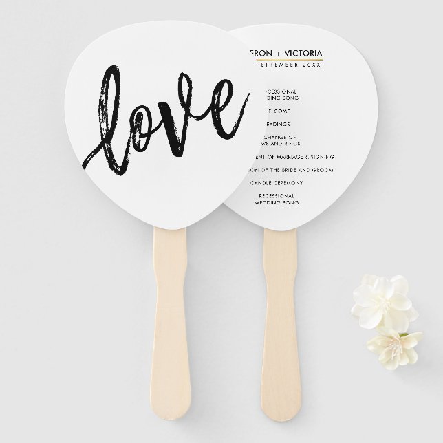 WEDDING PROGRAM FAN sample hand lettered love (Front and Back)