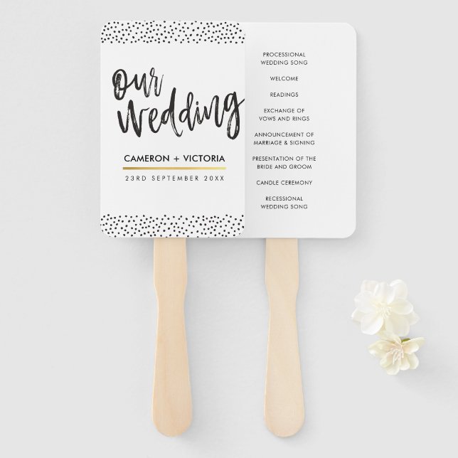 WEDDING PROGRAM FAN stylish chic confetti (Front and Back)